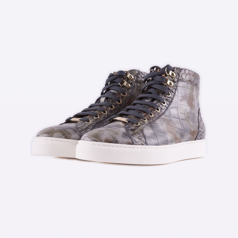 Mister 39598 Horche Men's Shoes Smoke Crocodile Print / Calf-Skin Leather High-Top Sneakers (MIS1008)-AmbrogioShoes