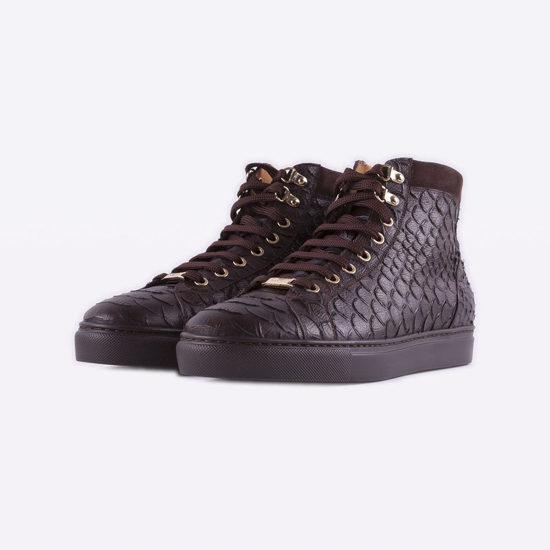 Mister 39598 Jocar Men's Shoes Brown Python Print / Calf-Skin Leather High-Top Sneakers (MIS1009)-AmbrogioShoes