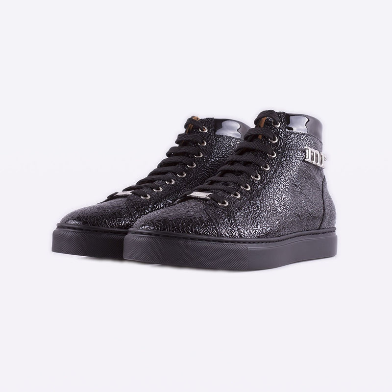 Mister 39598 Lete Men's Shoes Black Glazed Texture Print / Calf-Skin Leather Casual Sneakers (MIS1029)-AmbrogioShoes