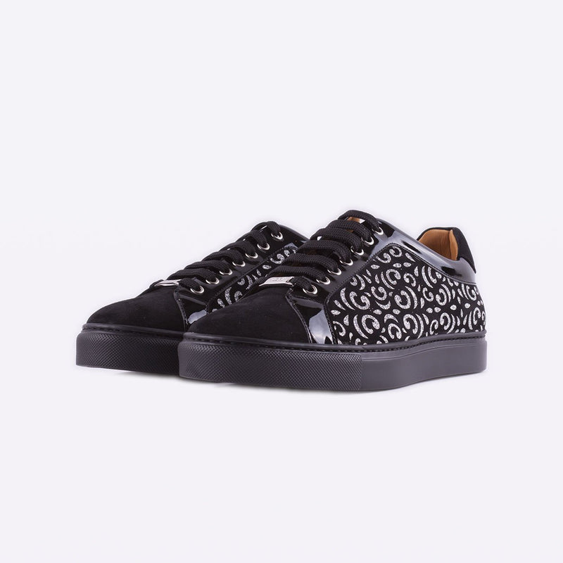 Mister 39697 Funes Men's Shoes Black Glitter Print / Patent / Suede Leather Casual Sneakers (MIS1022)-AmbrogioShoes