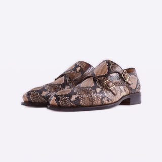 Mister 40076 Cances Camel Python Print / Calf-Skin Leather Monk-Straps Loafers (MISS1053)-AmbrogioShoes