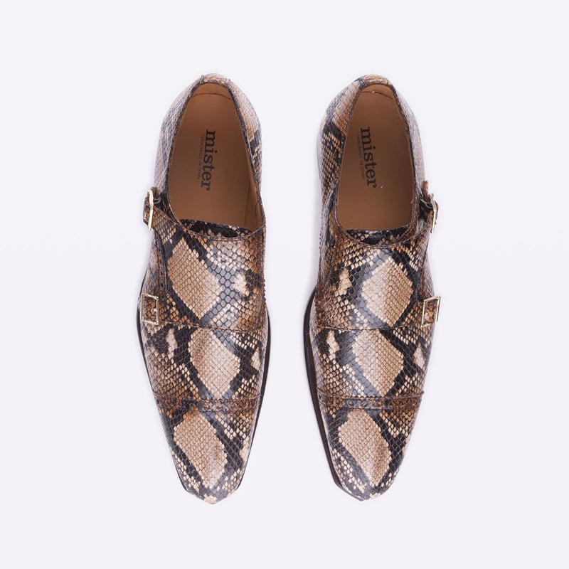 Mister 40076 Cances Men's Shoes Camel Python Print / Calf-Skin Leather Monk-Straps Loafers (MIS1053)-AmbrogioShoes