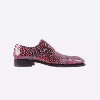 Mister 40079 Buxan Burgundy Crocodile Print / Calf-Skin Leather Monk-Straps Loafers (MISS1052)-AmbrogioShoes
