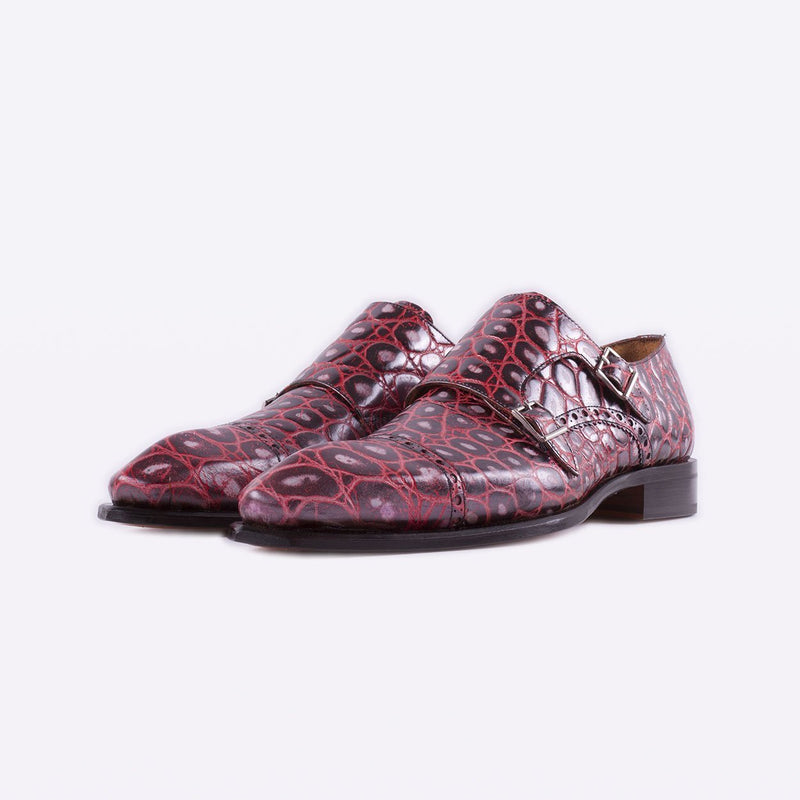 Mister 40079 Buxan Men's Shoes Burgundy Crocodile Print / Calf-Skin Leather Monk-Straps Loafers (MIS1052)-AmbrogioShoes
