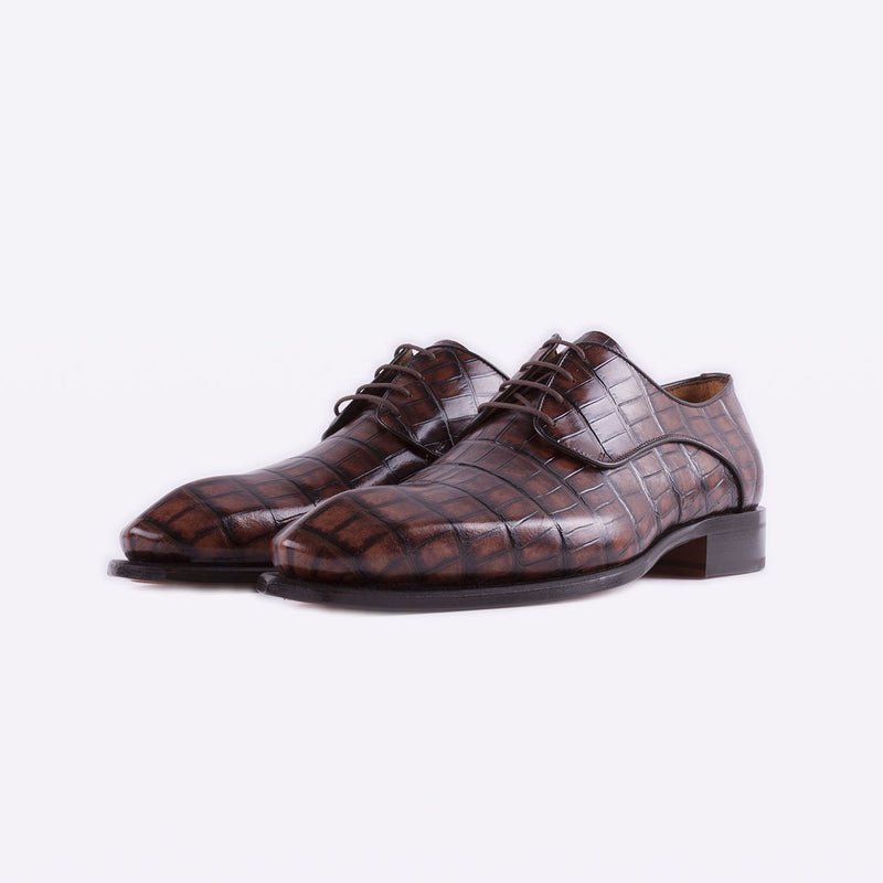 Mister 40080 Bruma Men's Shoes Brown Crocodile Print / Calf-Skin Leather Derby Oxfords (MIS1050)-AmbrogioShoes