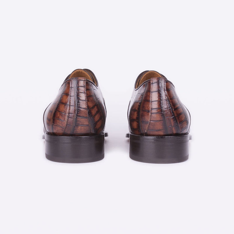 Mister 40080 Bruma Men's Shoes Brown Crocodile Print / Calf-Skin Leather Derby Oxfords (MIS1050)-AmbrogioShoes