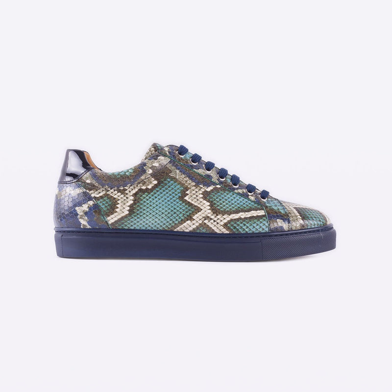 Mister 40131 Redin Men's Shoes Beige, Blue & Green Python Print / Calf-Skin Leather Casual Sneakers (MIS1034)-AmbrogioShoes
