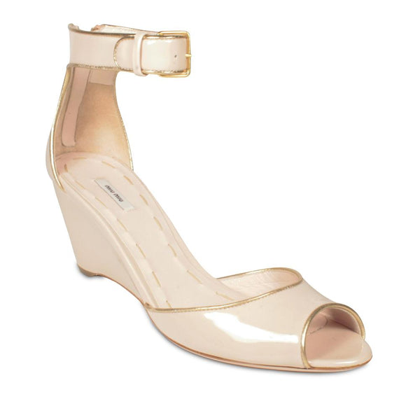 Miu Miu 5XZ045 Women's Designer Shoes Open-Toe Sandal w/ Ankle Strap Beige Patent Leather (MIUMIU1502)-AmbrogioShoes