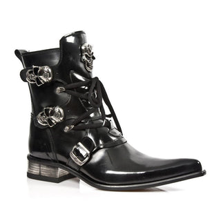 New Rock M-2284-C10 Men's Designer Shoes Black Calf-Skin Leather Ankle Boots (NRS1271)-AmbrogioShoes