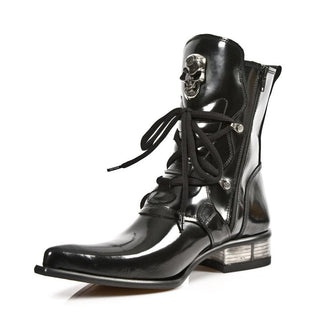 New Rock M-2284-C10 Men's Designer Shoes Black Calf-Skin Leather Ankle Boots (NRS1271)-AmbrogioShoes