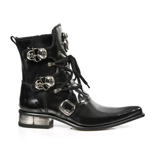 New Rock M-2284-C10 Men's Designer Shoes Black Calf-Skin Leather Ankle Boots (NRS1271)-AmbrogioShoes