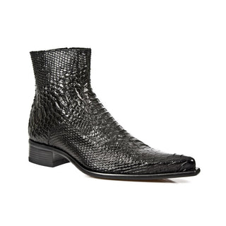 New Rock Men's Designer Shoes Black Python Print / Calf-Skin Leather Ankle Boots M-NW121-C1 (NRS1202)-AmbrogioShoes