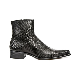 New Rock Men's Designer Shoes Black Python Print / Calf-Skin Leather Ankle Boots M-NW121-C1 (NRS1202)-AmbrogioShoes
