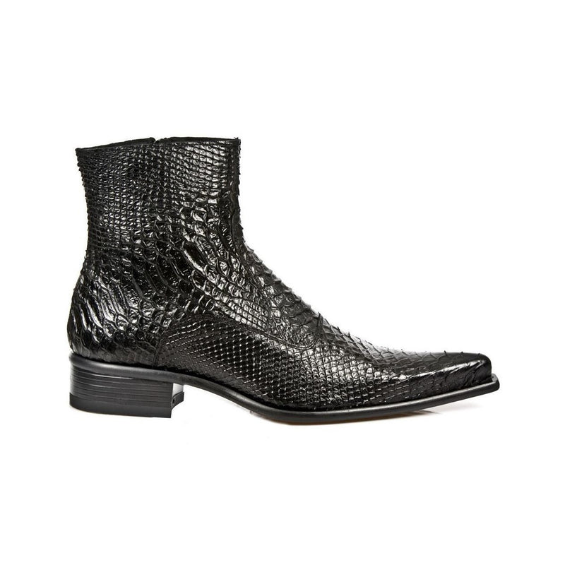 New Rock Men's Shoes Black Python Print / Calf-Skin Leather Ankle Boots M-NW121-C1 (NR1202)-AmbrogioShoes