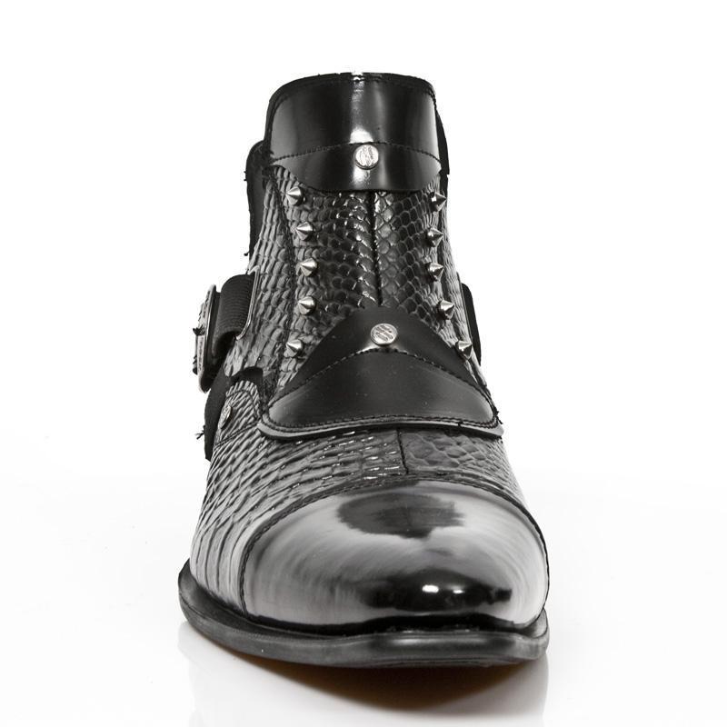 New Rock Men's Shoes Black Python Print / Calf-Skin Leather Boots M-NW135-C2 (NR1256)-AmbrogioShoes