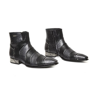 New Rock Men's Shoes Black & Silver Multi-Material Ankle Boots M-NW122-C7 (NR1307)-AmbrogioShoes