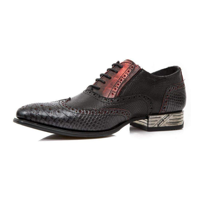 New Rock Revess Men's Shoes Black Graphite & Brown Python Print Oxfords NW136-S8 (NR1103)-AmbrogioShoes