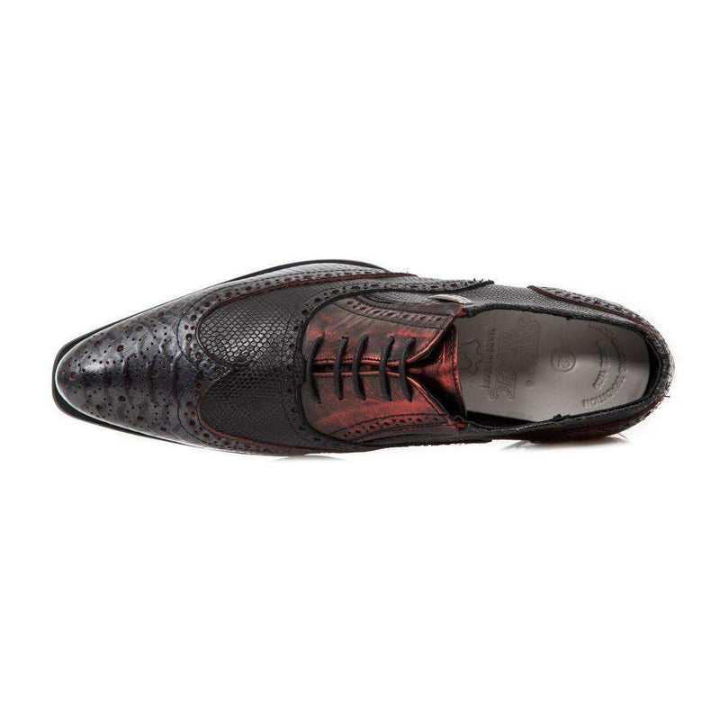 New Rock Revess Men's Shoes Black Graphite & Brown Python Print Oxfords NW136-S8 (NR1103)-AmbrogioShoes