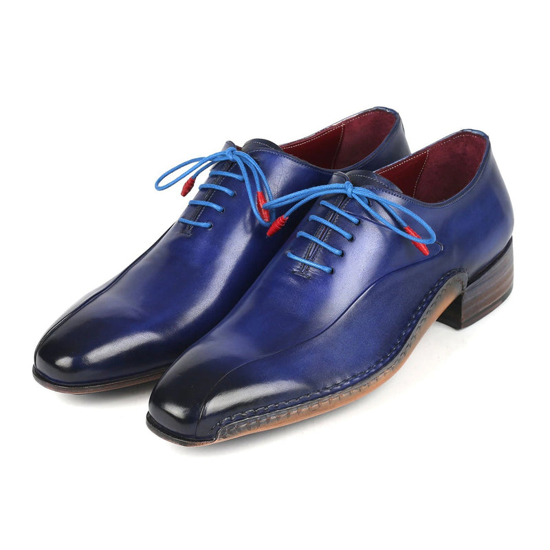 Paul Parkman 018-BLU Men's Shoes Blue Calf-Skin Leather Opanka-Sewed Oxfords (PM6357)-AmbrogioShoes