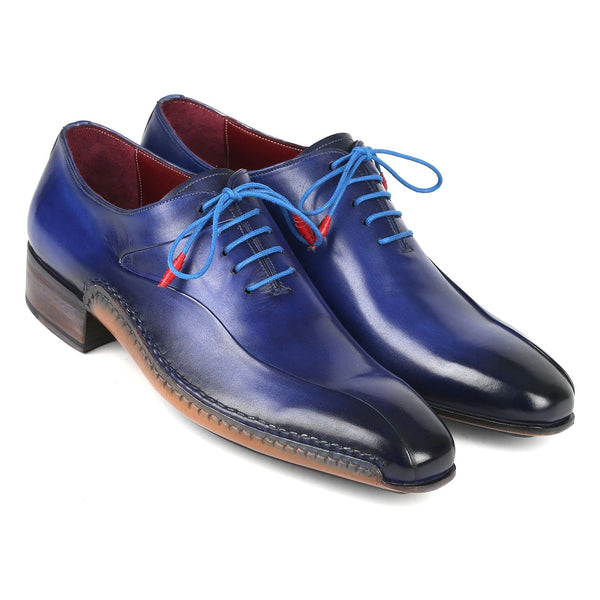 Paul Parkman 018-BLU Men's Shoes Blue Calf-Skin Leather Opanka-Sewed Oxfords (PM6357)-AmbrogioShoes