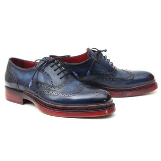 Paul Parkman 027TR Men's Handmade Shoes Navy Calf-Skin Leather Wingtip Oxfords (PM6296)-AmbrogioShoes