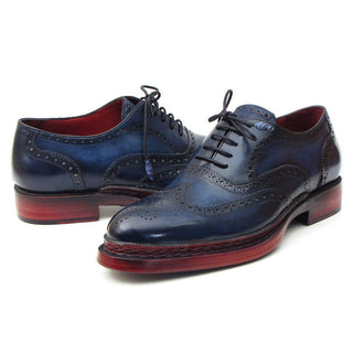 Paul Parkman 027TR Men's Handmade Shoes Navy Calf-Skin Leather Wingtip Oxfords (PM6296)-AmbrogioShoes