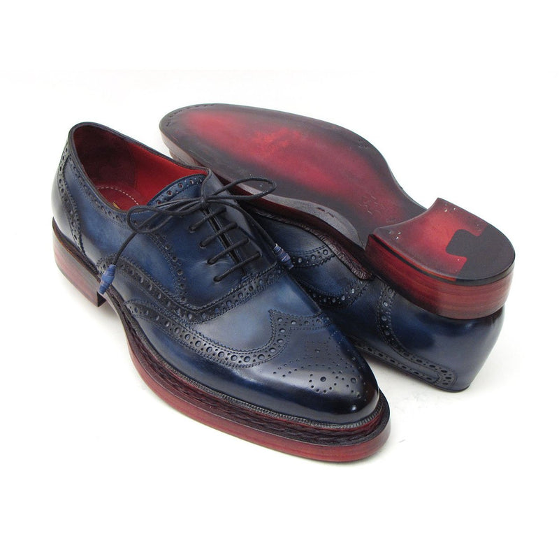 Paul Parkman 027TRPNVY Men's Shoes Navy Calf-Skin Leather Wingtip Oxfords (PM6296)-AmbrogioShoes