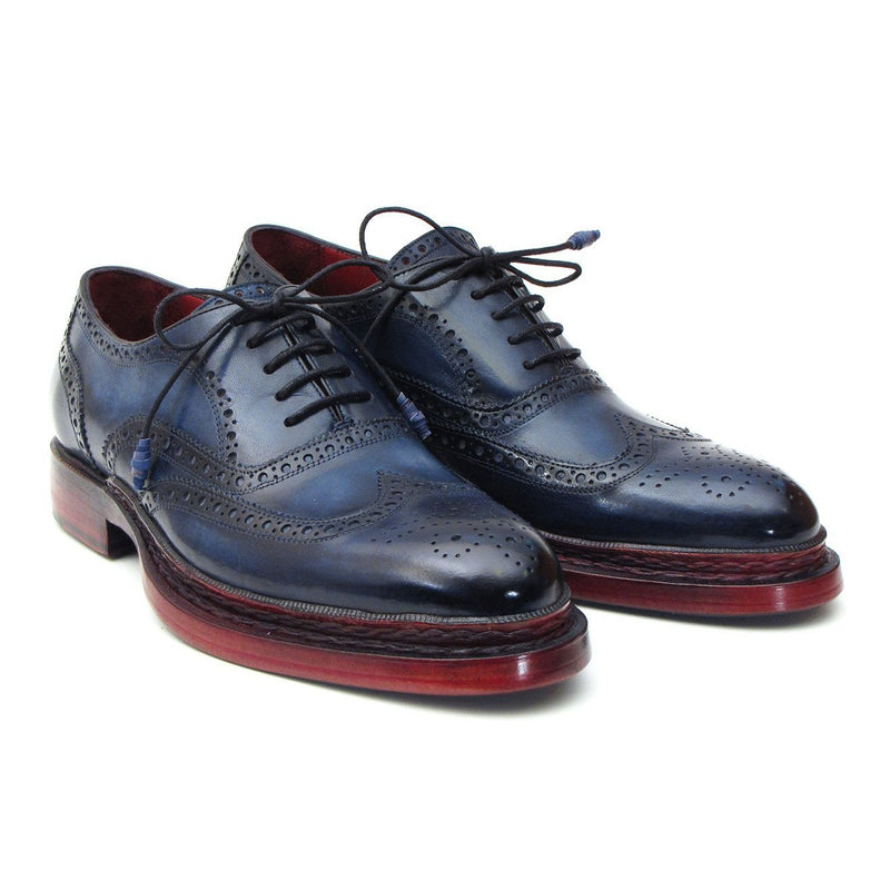 Paul Parkman 027TRPNVY Men's Shoes Navy Calf-Skin Leather Wingtip Oxfords (PM6296)-AmbrogioShoes