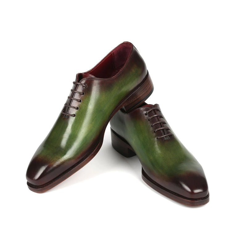 Paul Parkman 044GBD Men's Shoes Green & Bordeaux Calf-Skin Leather Goodyear Welted Whole-Cut Oxfords (PM6352)-AmbrogioShoes