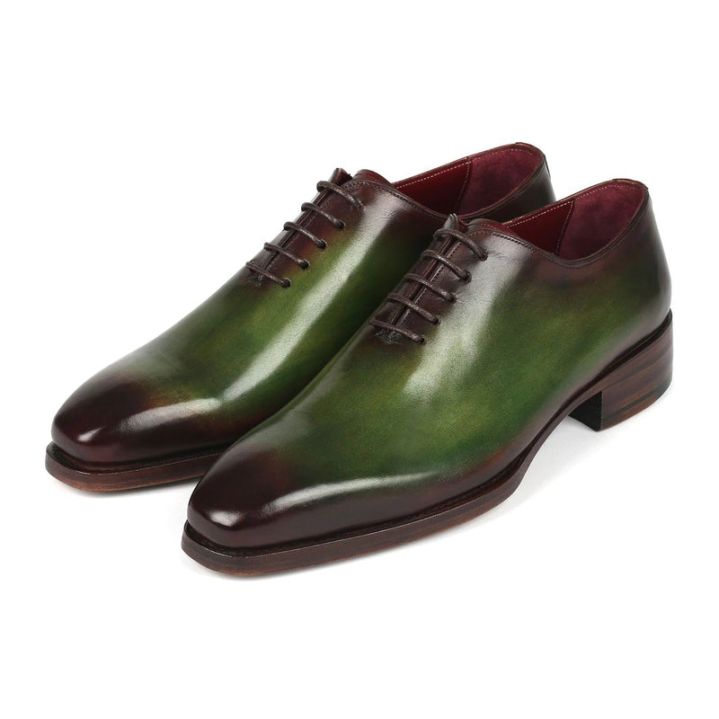 Paul Parkman 044GBD Men's Shoes Green & Bordeaux Calf-Skin Leather Goodyear Welted Whole-Cut Oxfords (PM6352)-AmbrogioShoes