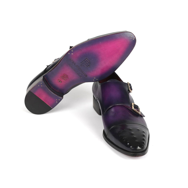 Paul Parkman 047-PRP Men's Shoes Purple Calf-Skin Leather Studded Cap Toe Monkstraps Loafers (PM6378)-AmbrogioShoes