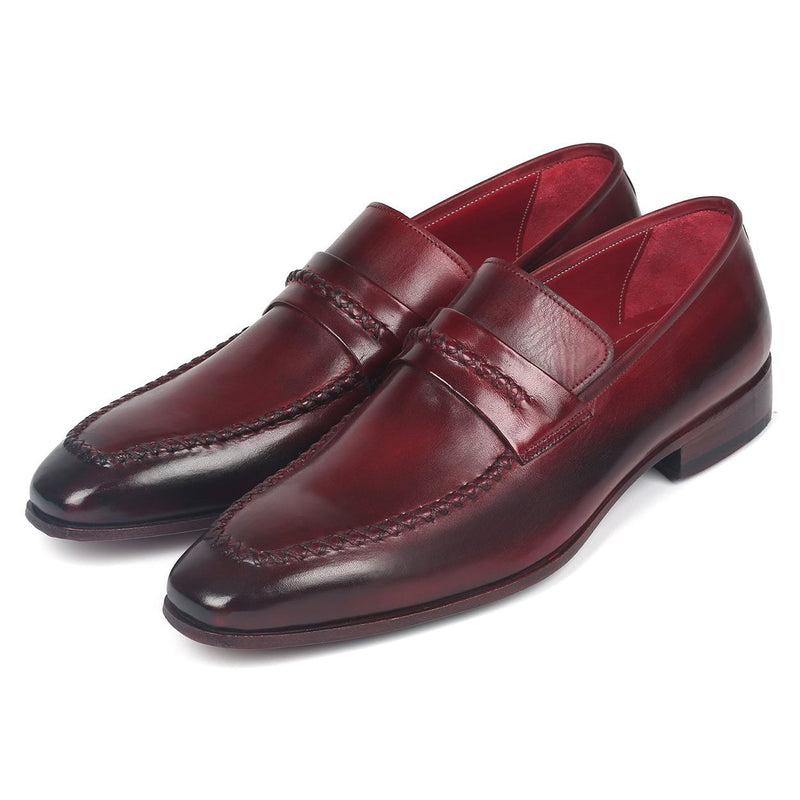 Paul Parkman 068-BRD Men's Shoes Burgundy Bordeaux Calf-Skin Leather Penny Loafers (PM6279)-AmbrogioShoes