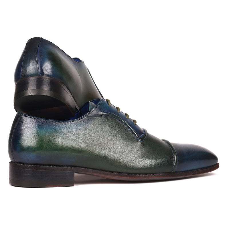 Paul Parkman 078-BLU-GRN Men's Shoes Blue & Green Calf-Skin Leather Cap-Toe Oxfords (PM6316)-AmbrogioShoes