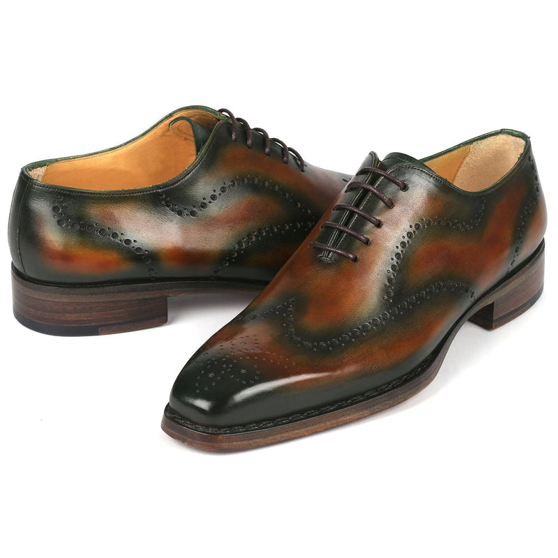 Paul Parkman 081-036 Men's Shoes Brown & Green Calf-Skin Leather Goodyear Welted Oxfords (PM6367)-AmbrogioShoes
