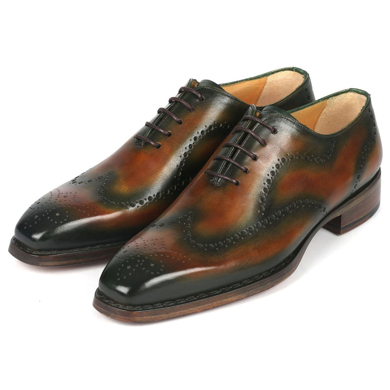 Paul Parkman 081-036 Men's Shoes Brown & Green Calf-Skin Leather Goodyear Welted Oxfords (PM6367)-AmbrogioShoes