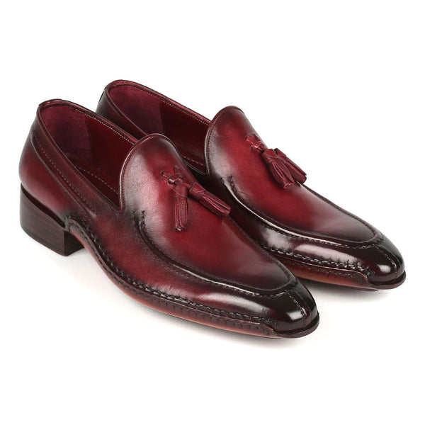 Paul Parkman 082-BRD Men's Shoes Bordeaux Calf-Skin Leather Opanka-Sewed Tassel Loafers (PM6358)-AmbrogioShoes