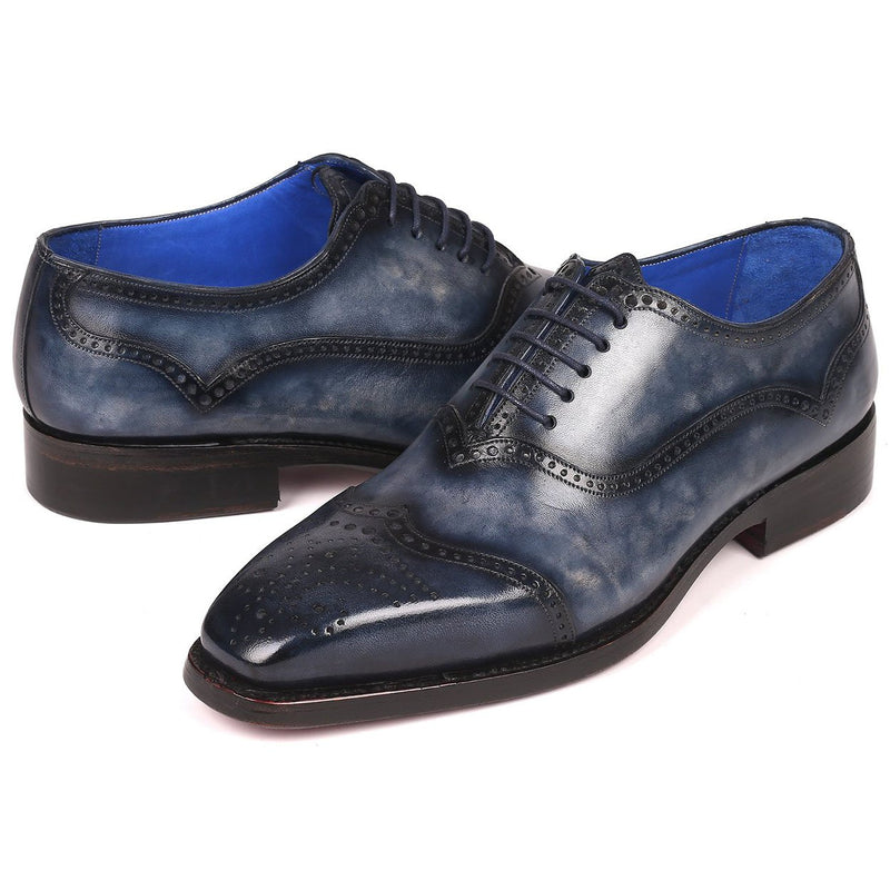 Paul Parkman 094-NVY Men's Shoes Navy Calf-Skin Leather Goodyear Oxfords (PM6287)-AmbrogioShoes