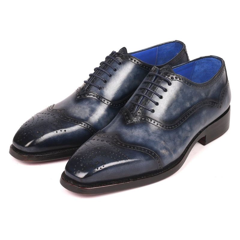 Paul Parkman 094-NVY Men's Shoes Navy Calf-Skin Leather Goodyear Oxfords (PM6287)-AmbrogioShoes