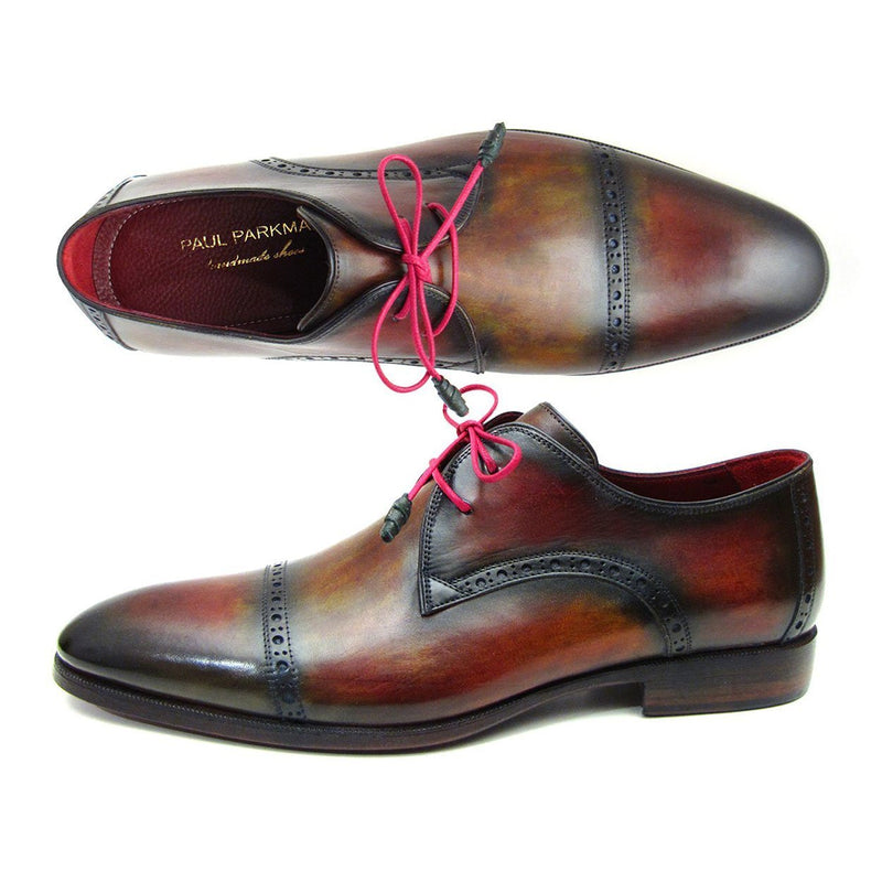 Paul Parkman 1247-MLT Men's Shoes Red, Brown & Green Calf-Skin Leather Derby Oxfords (PM6290)-AmbrogioShoes