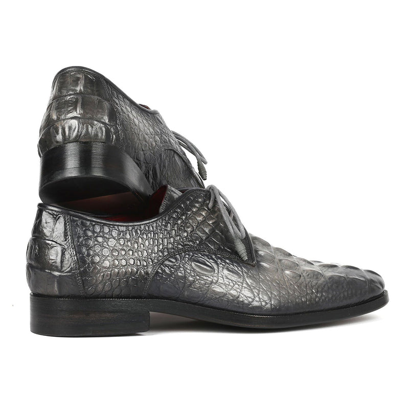 Paul Parkman 1438GRY Men's Shoes Gray Crocodile Print / Calf-Skin Leather Derby Oxfords (PM6330)-AmbrogioShoes