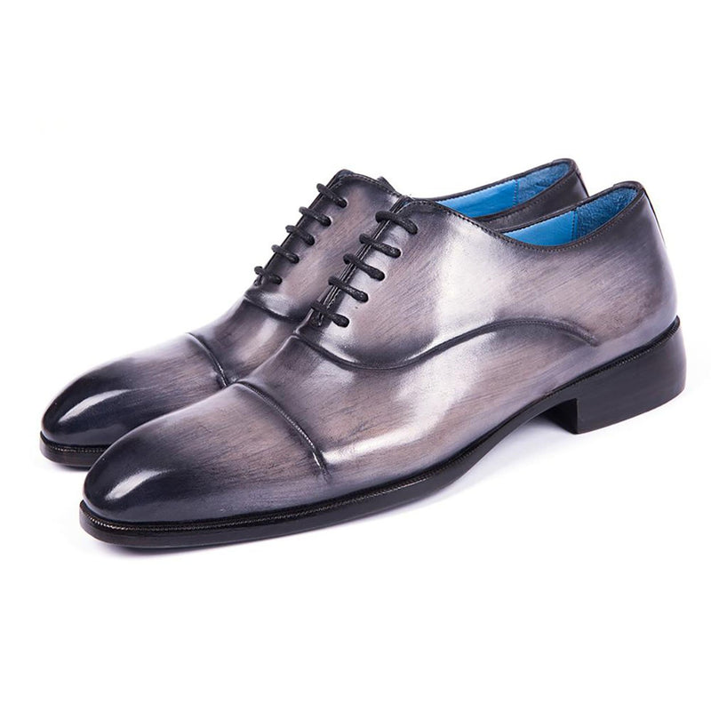 Paul Parkman 1744-GRYMen's Shoes Gray Calf-Skin Leather Cap-Toe Oxfords (PM6299)-AmbrogioShoes