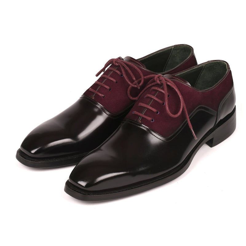 Paul Parkman 17BUR85 Men's Shoes Black & Burgundy Suede / Patent Leather Goodyear Welted Dress Oxfords (PM6324)-AmbrogioShoes