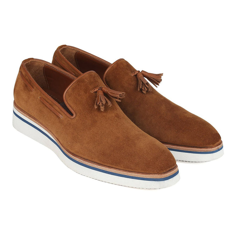 Paul Parkman 181-CML-SD Men's Shoes Camel Suede Leather Tassels Loafers (PM6301)-AmbrogioShoes