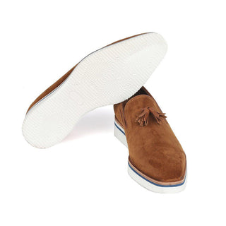 Paul Parkman 181 Men's Shoes Suede Leather Tassels Loafers (PM6301)-AmbrogioShoes