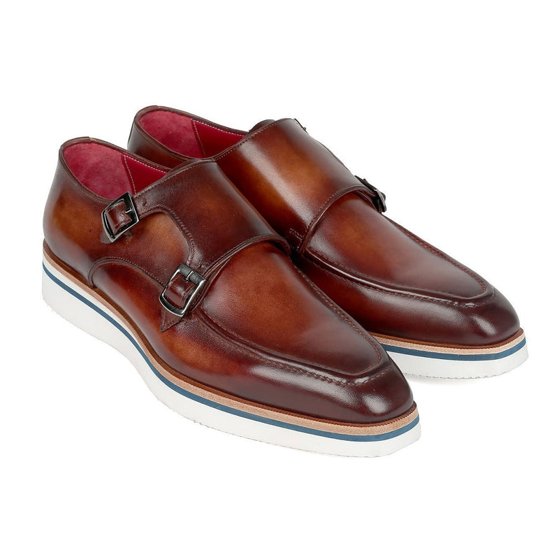 Paul Parkman 189-BRW-LTH Men's Shoes Brown Calf-Skin Leather Monk-Straps Loafers (PM6297)-AmbrogioShoes