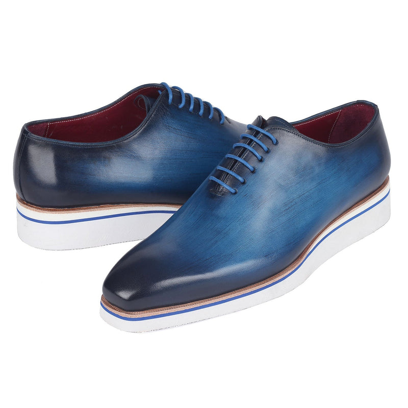 Paul Parkman 191-BLU Men's Shoes Blue Calf-Skin Leather Smart Casual Wholecut Oxfords (PM6393)-AmbrogioShoes