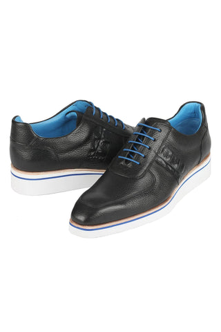 Paul Parkman 192-BLK Men's Handmade Shoes Black Floater Leather Sneakers (PM6371)-AmbrogioShoes