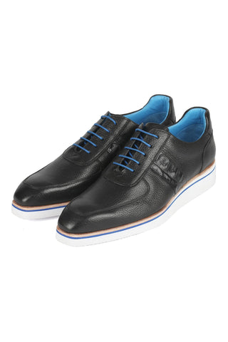 Paul Parkman 192-BLK Men's Handmade Shoes Black Floater Leather Sneakers (PM6371)-AmbrogioShoes