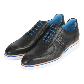 Paul Parkman 192-BLK Men's Handmade Shoes Black Floater Leather Sneakers (PM6371)-AmbrogioShoes