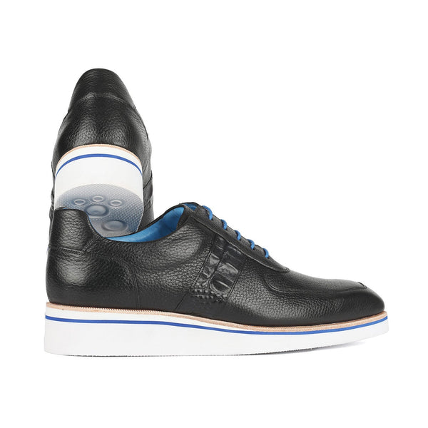 Paul Parkman 192-BLK Men's Shoes Black Floater Leather Sneakers (PM6371)-AmbrogioShoes